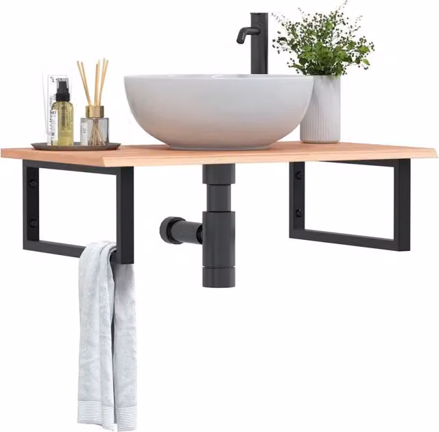 Ripiano a parete per lavabo vidaXL in legno di rovere e metallo nero e marrone