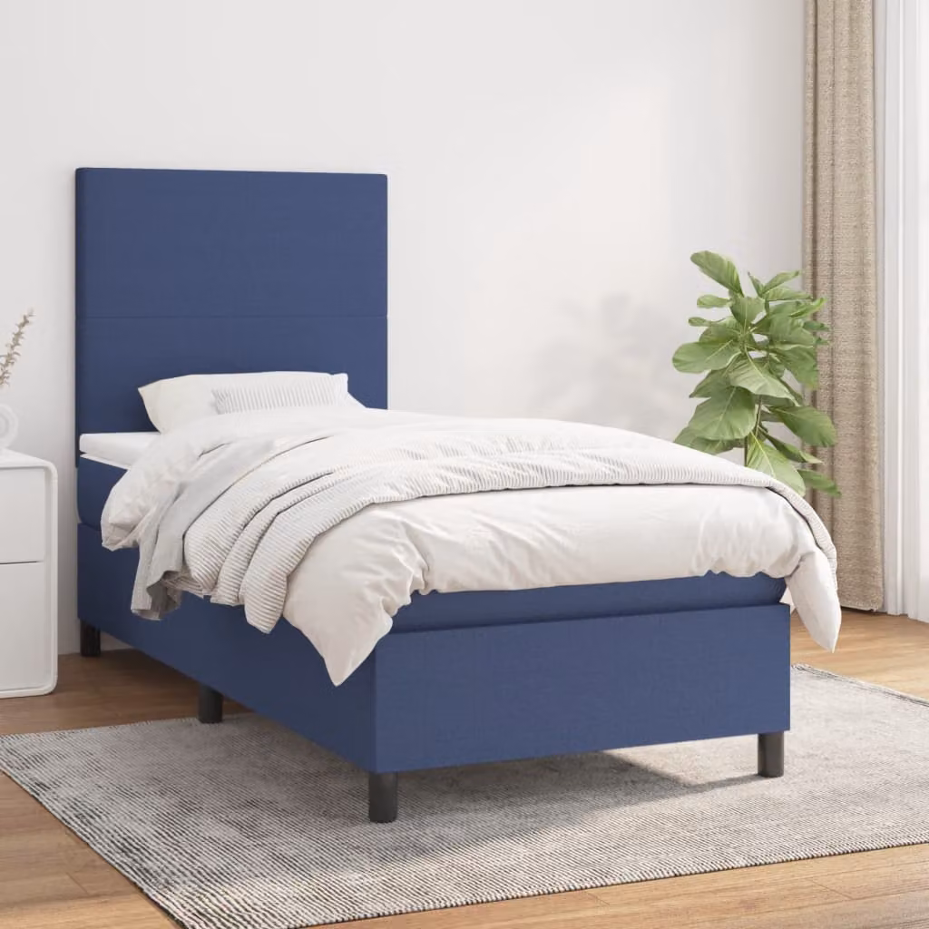 vidaXL Letto Ibrido con Giroletto a Molle e Materasso con Tasche Individuali, Blu e Bianco, L/P/H: 90 x 200 x 128 cm