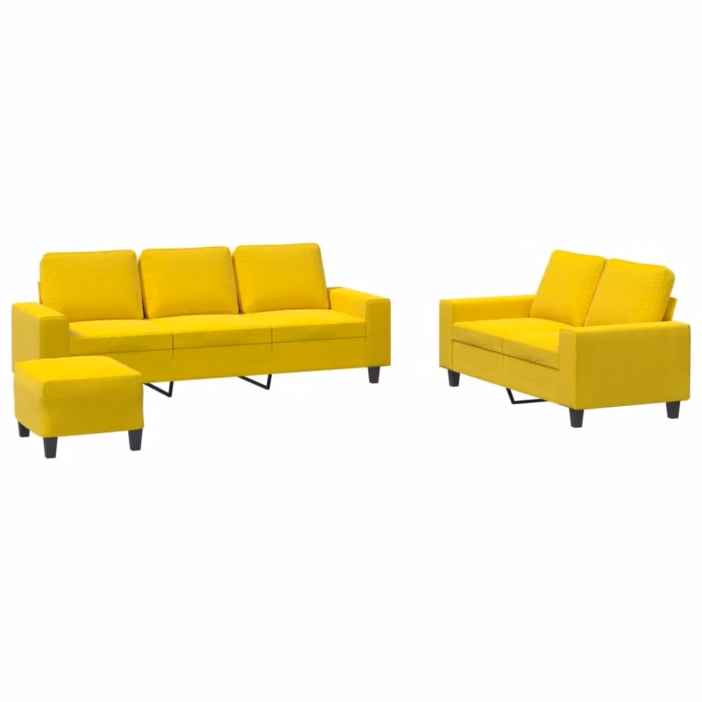 Set di divani moderno vidaXL in tessuto giallo composto da divano a 3 posti, divano a 2 posti e pouf con cuscini inclusi – 2