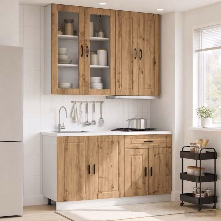 Set di mobili da cucina vidaXL PORTO in legno color rovere marrone con ante in vetro e design moderno
