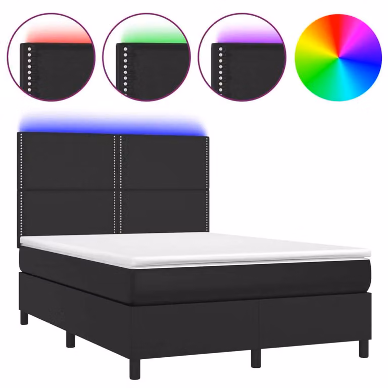 Giroletto a Molle con Materasso e LED Nero 140x190cm Pelle finta