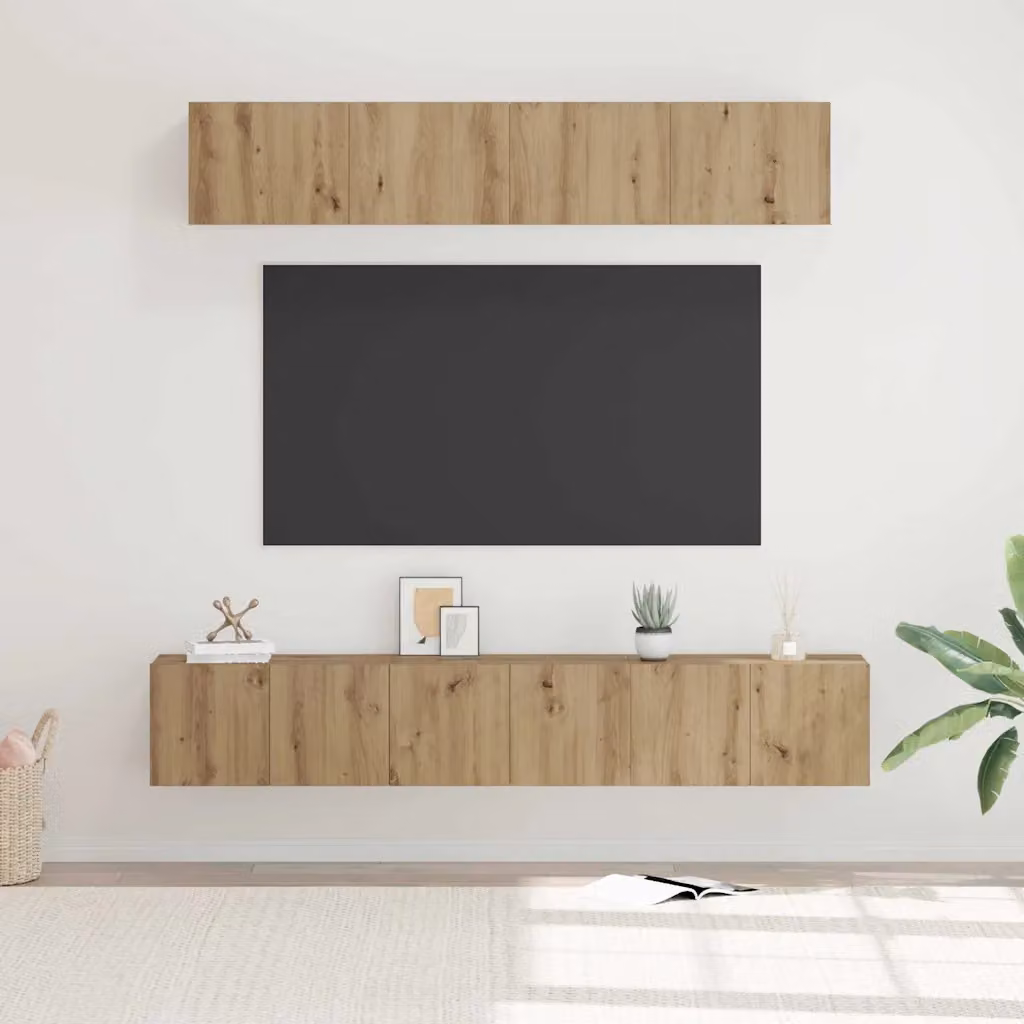 Set mobile TV vidaXL 5 pezzi in legno ingegnerizzato Rovere artigianale, colore marrone e beige per il tuo soggiorno