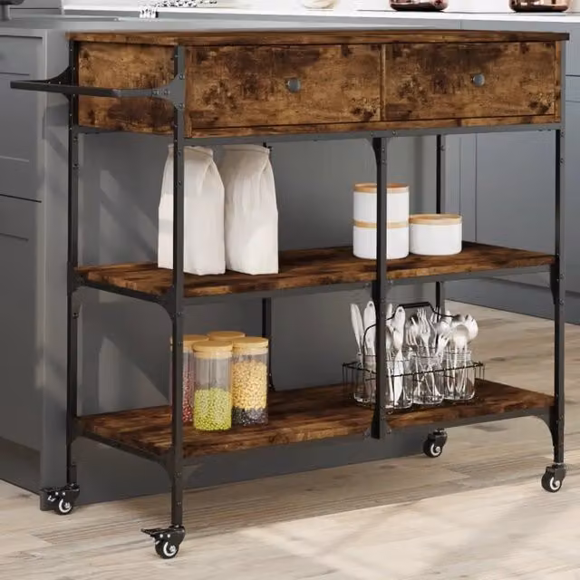 Carrello da cucina stile industrial vidaXL in legno e metallo color marrone L/P/H: 105 x 42 x 95 cm – 1