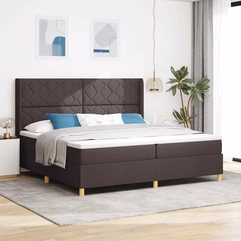 Letto a molle vidaXL con strisce LED e porte USB, Marrone, 200 x 200 cm