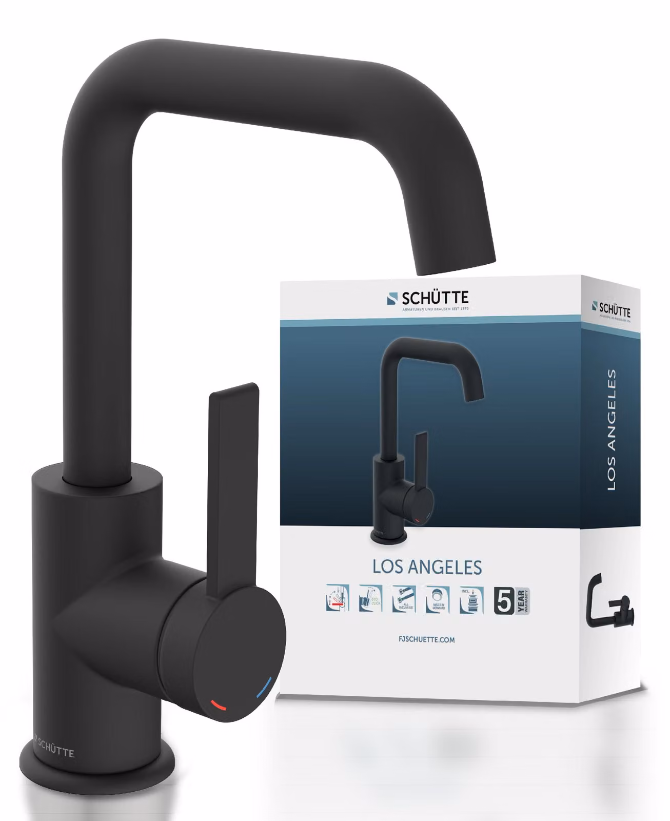 Miscelatore per lavabo con scarico a scomparsa, altezza elevata, colore nero, monocomando