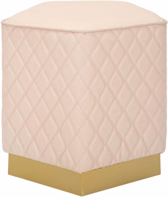 Puff pentagonale Sharon Vikasa Home in eco-pelle rosa cipria con base oro L: 35 cm, P: 38 cm, H: 35 cm