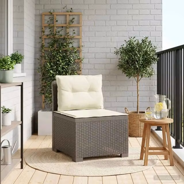 Divano da esterno singolo in rattan effetto moderno con cuscini grigi per giardino o terrazzo L: 70 cm, P: 62 cm, H: 55 cm – 1