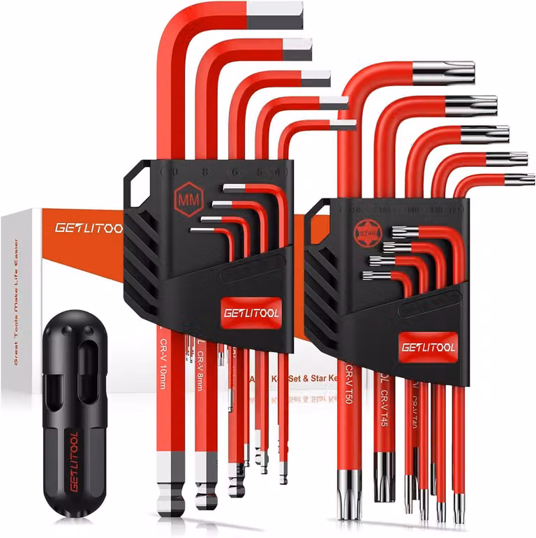Set di chiavi a bussola da 18 pezzi, in acciaio Cr-V, da 1,5 a 10 mm e da T10 a T50, per biciclette e automobili