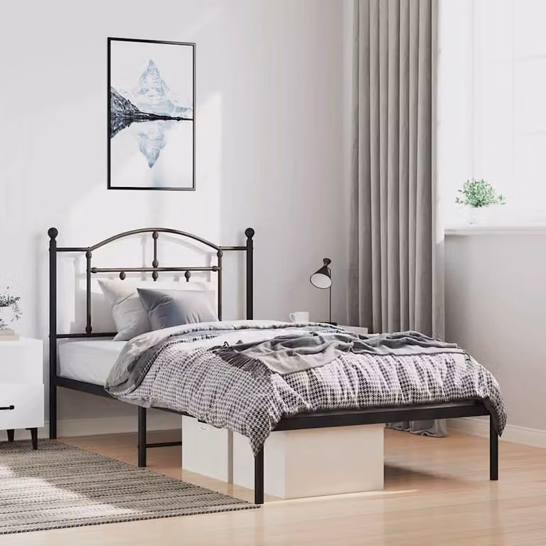 vidaXL Giroletto con Testiera in Metallo Nero L: 105 cm, P: 196 cm, H: 97 cm