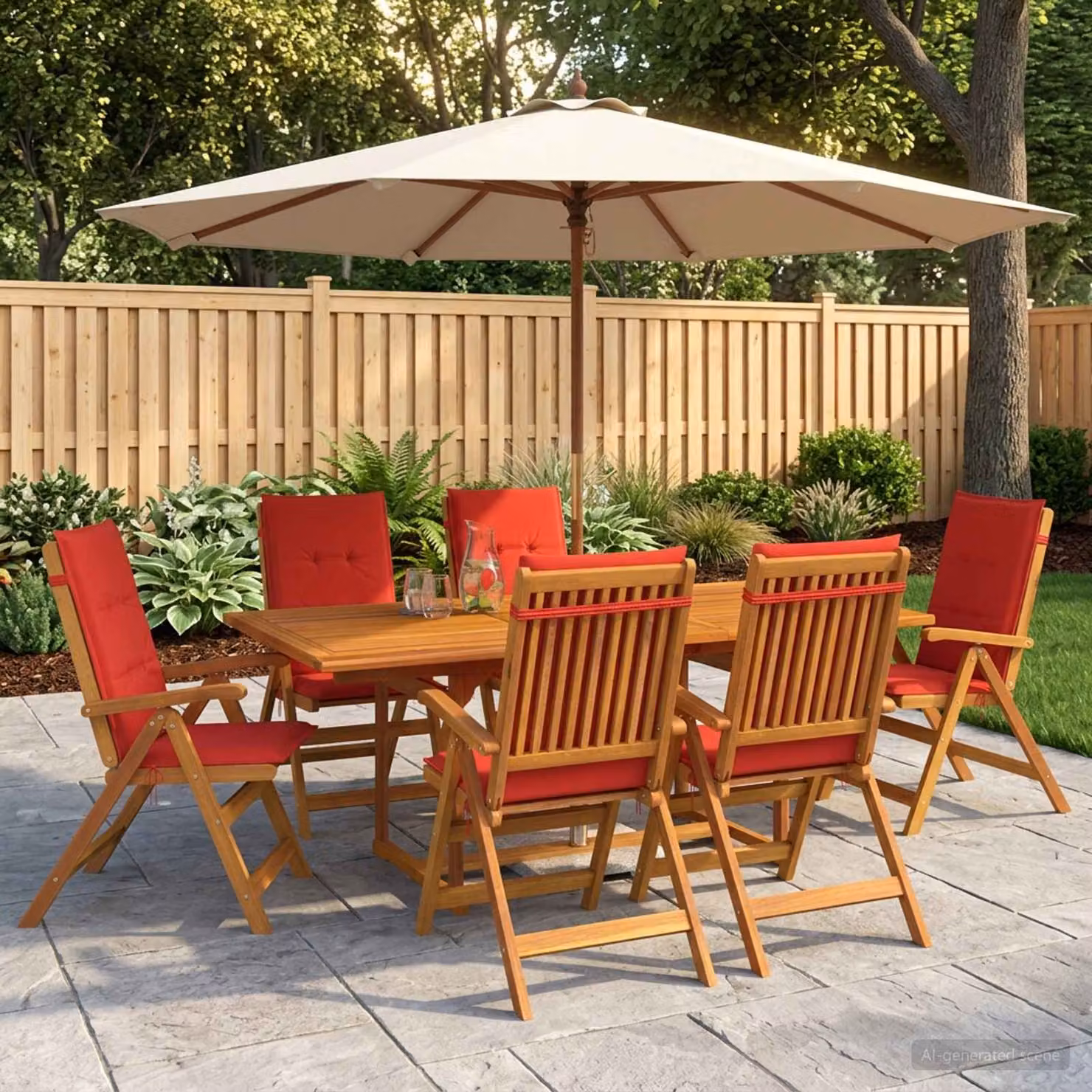 Set da pranzo da giardino vidaXL in legno di acacia naturale composto da 7 pezzi