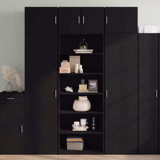 Credenza moderna nera vidaXL in legno multistrato a parete L: 70 cm, P: 41 cm, H: 185 cm