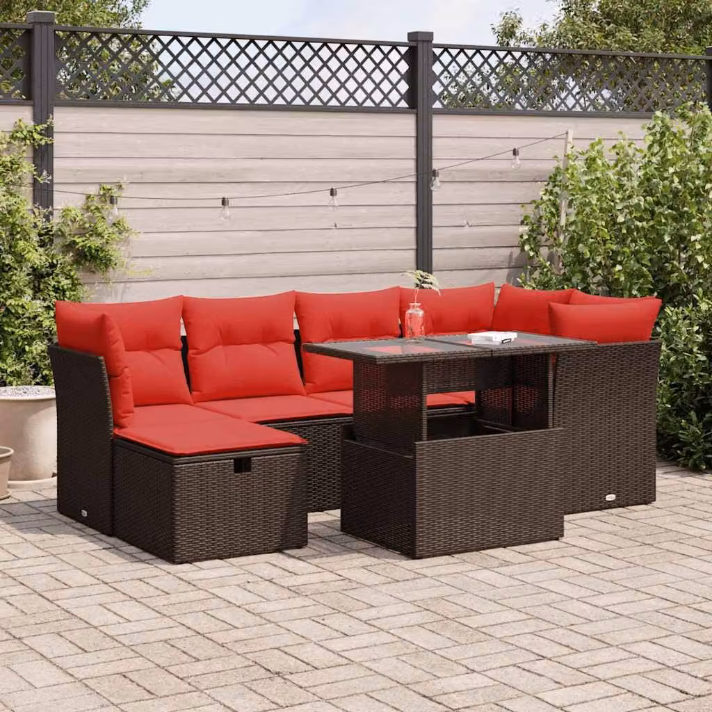 Maison Exclusive - Set Divani Giardino 7 pz con Cuscini Marrone Polyrattan Acacia