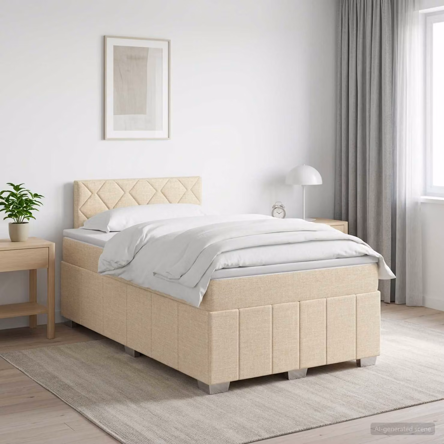 Letto box spring con materasso a molle insacchettate vidaXL in tessuto beige e bianco L/P: 120 x 200 cm