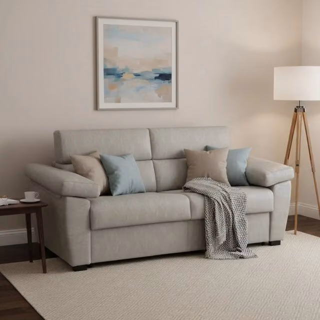 Divano Letto Trino DMORA a 3 Posti Sfoderabile Beige L: 225 cm, P: 95 cm