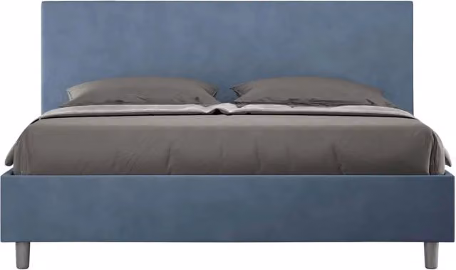 BS COM Letto matrimoniale con rete imbottito 160x200 microfibra blu