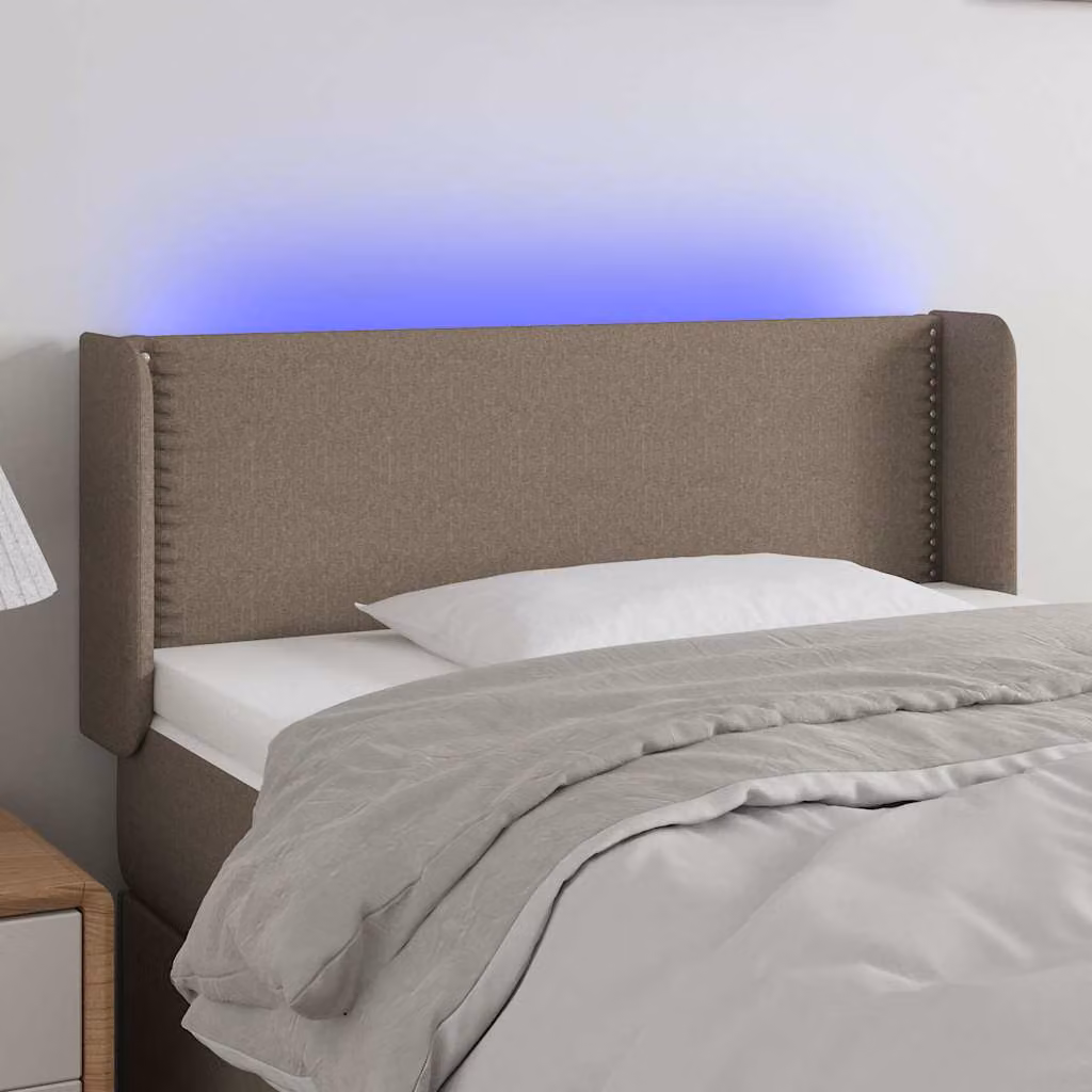 Testiera con LED e porta USB vidaXL in tessuto color tortora, L 93 cm x P 16 cm x H 78/88 cm