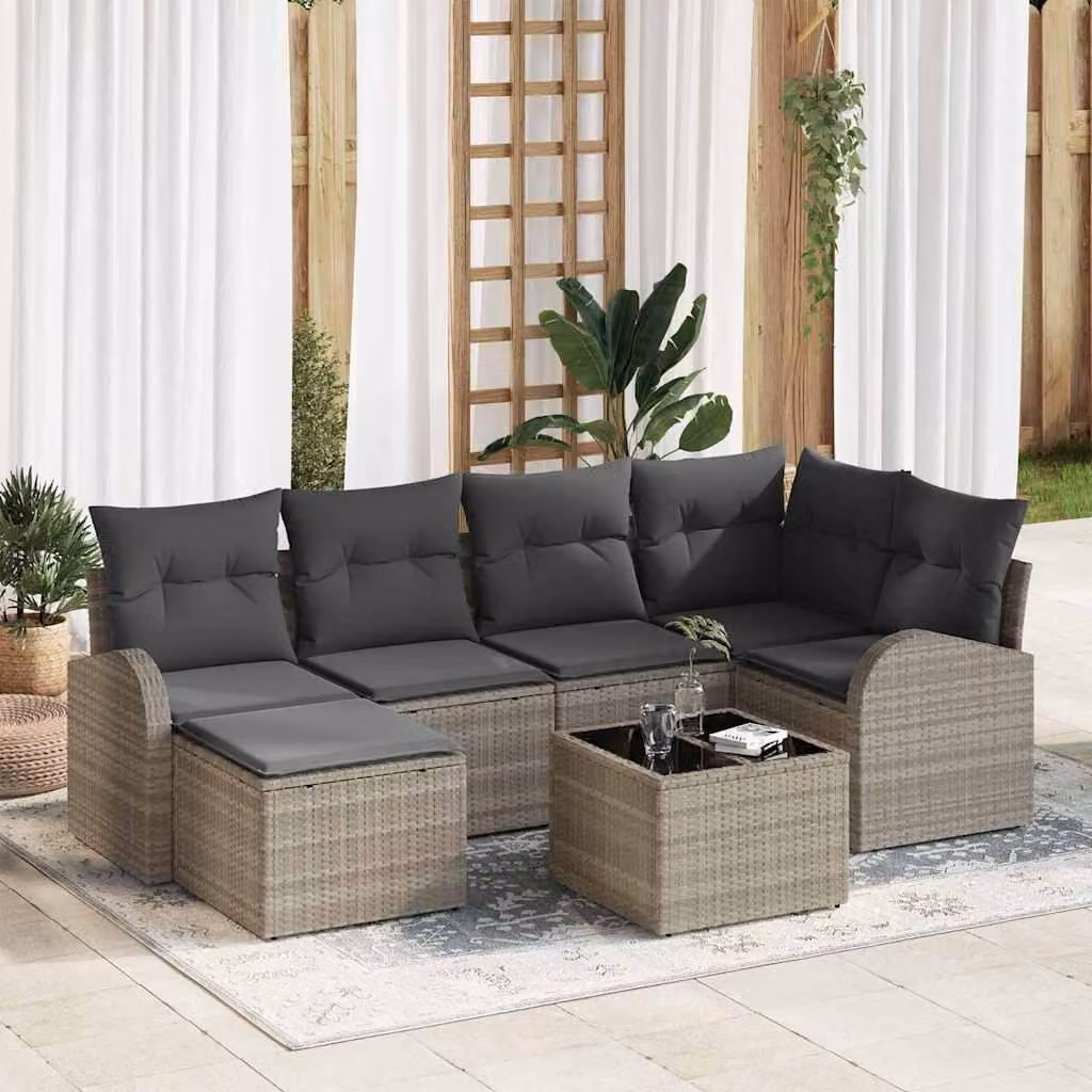 Maison Exclusive - Set di divani con cuscino 7 pcs Grigio chiaro polyrattan