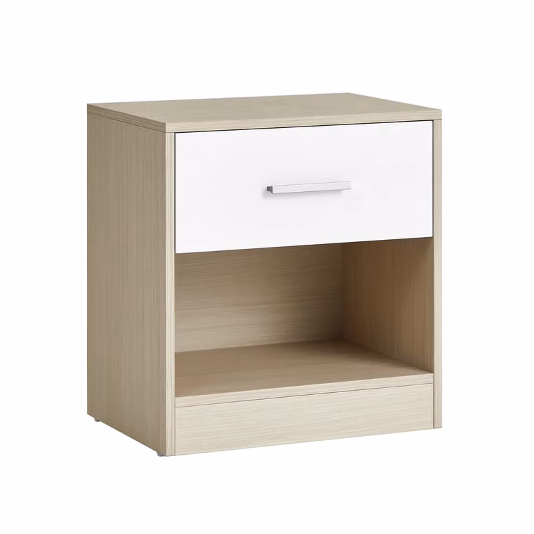 Comodino con Cassetto, Beige Naturale + Bianco / 1