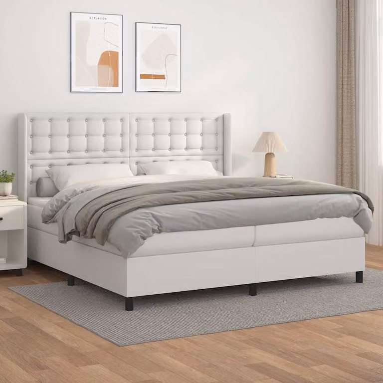 vidaXL Giroletto a Molle con Materasso Bianco in Similpelle L/P: 200 x 200 cm