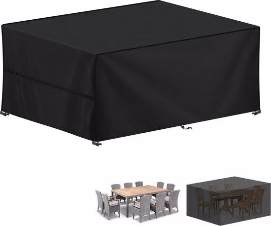 Tenda da tavolo per esterni, resistente alle intemperie invernali, tessuto Oxford 420D, rettangolare, 220 x 130 cm, nera