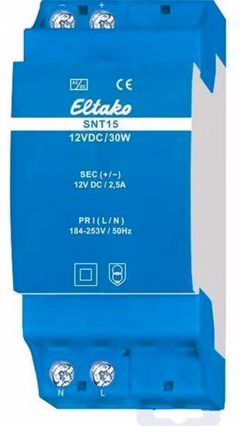 Alimentatore per circuiti Eltako, modello SNT15-12VDC/30W, 12VDC, codice prodotto 20000167