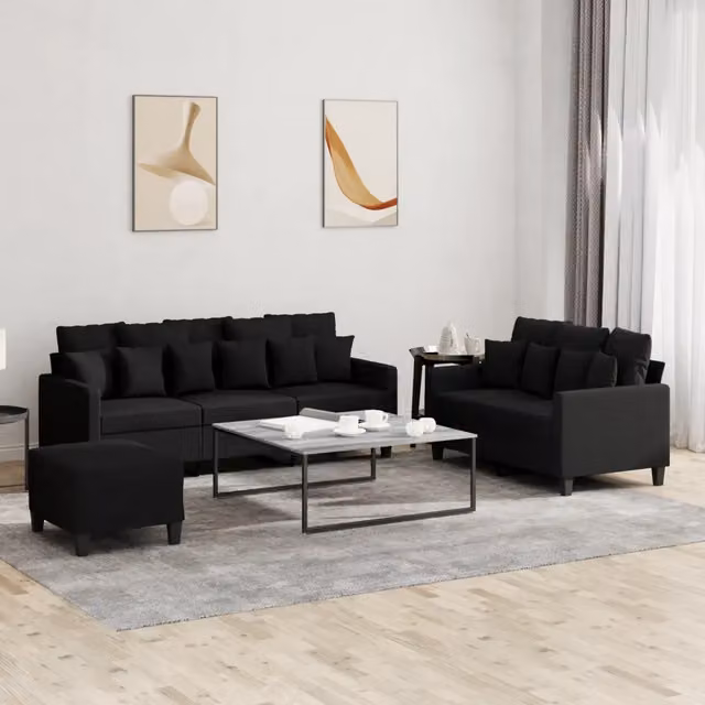 Set di Divani 3 pz con Cuscini Nero in Tessuto 3201676