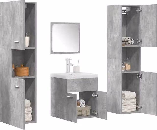 Set Mobili da Bagno 5 pz Grigio Cemento in Legno Multistrato 3324904