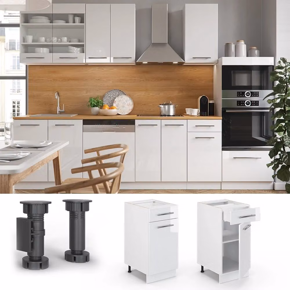 Mobiletto base per cucina Vicco Fame-Line Bianco lucido e Rovere, L: 40 cm, H: 82 cm, P: 60 cm – 2