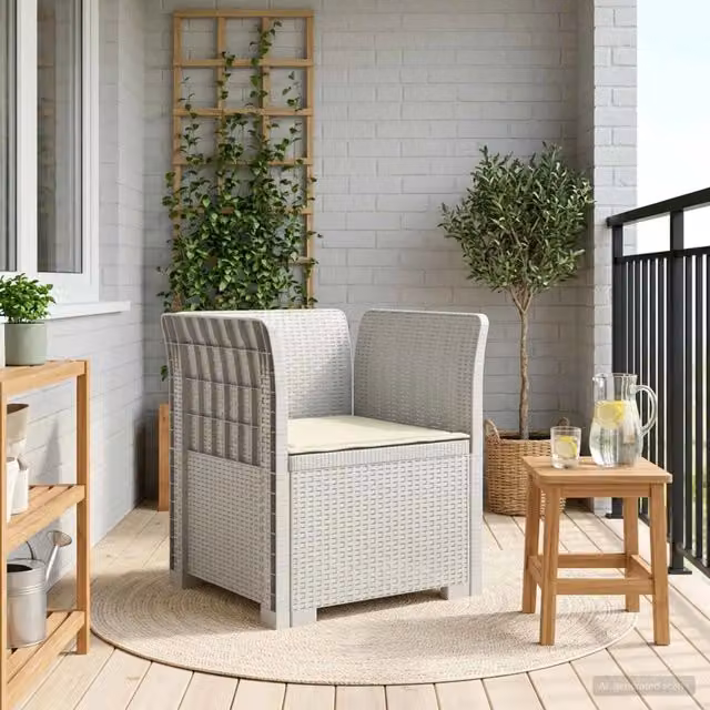 Poltrona da giardino a 1 posto con cuscino in design rattan bianco moderno