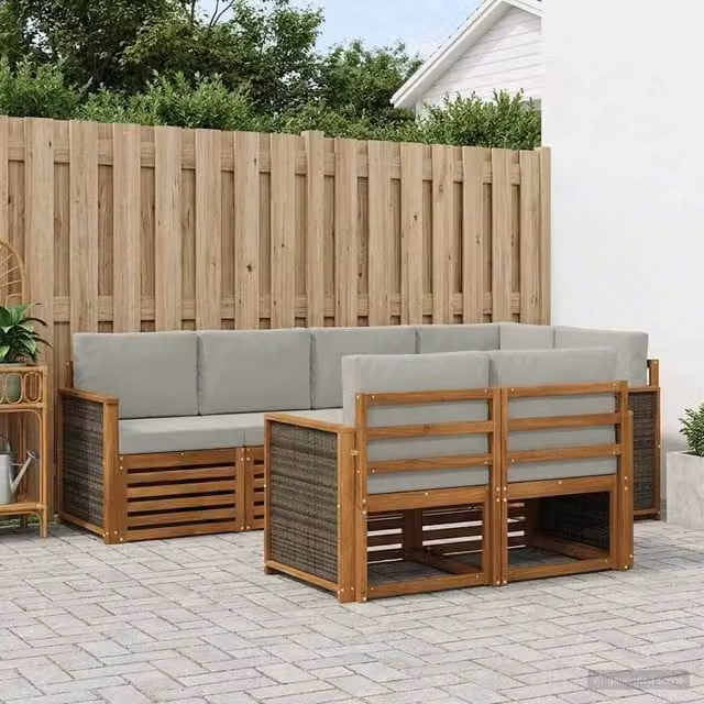 Set di divani da esterno 7 pz Naturale e Grigio Chiaro 3384467