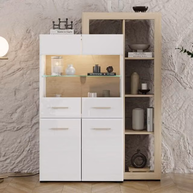 Mobile Espositore Vetrina Niel DMORA con Ante in Vetro e 3 Ripiani, Marrone Rovere, L: 113 cm, P: 35 cm, H: 157 cm
