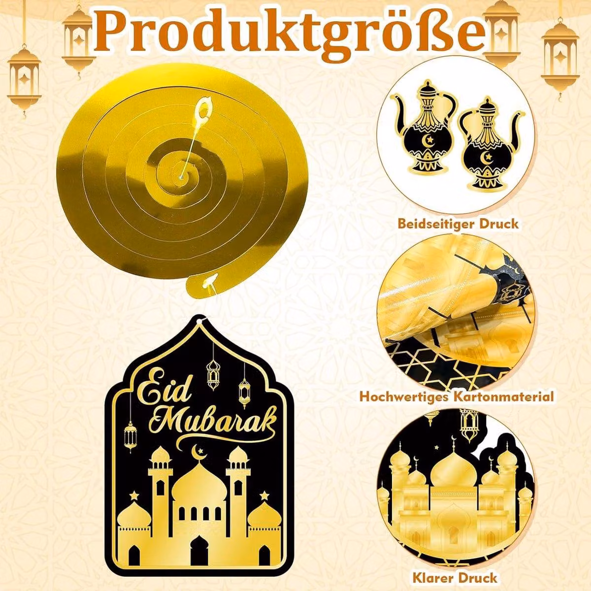 Set di 30 decorazioni per il Ramadan Mubarak, completo di spirali decorative da appendere
