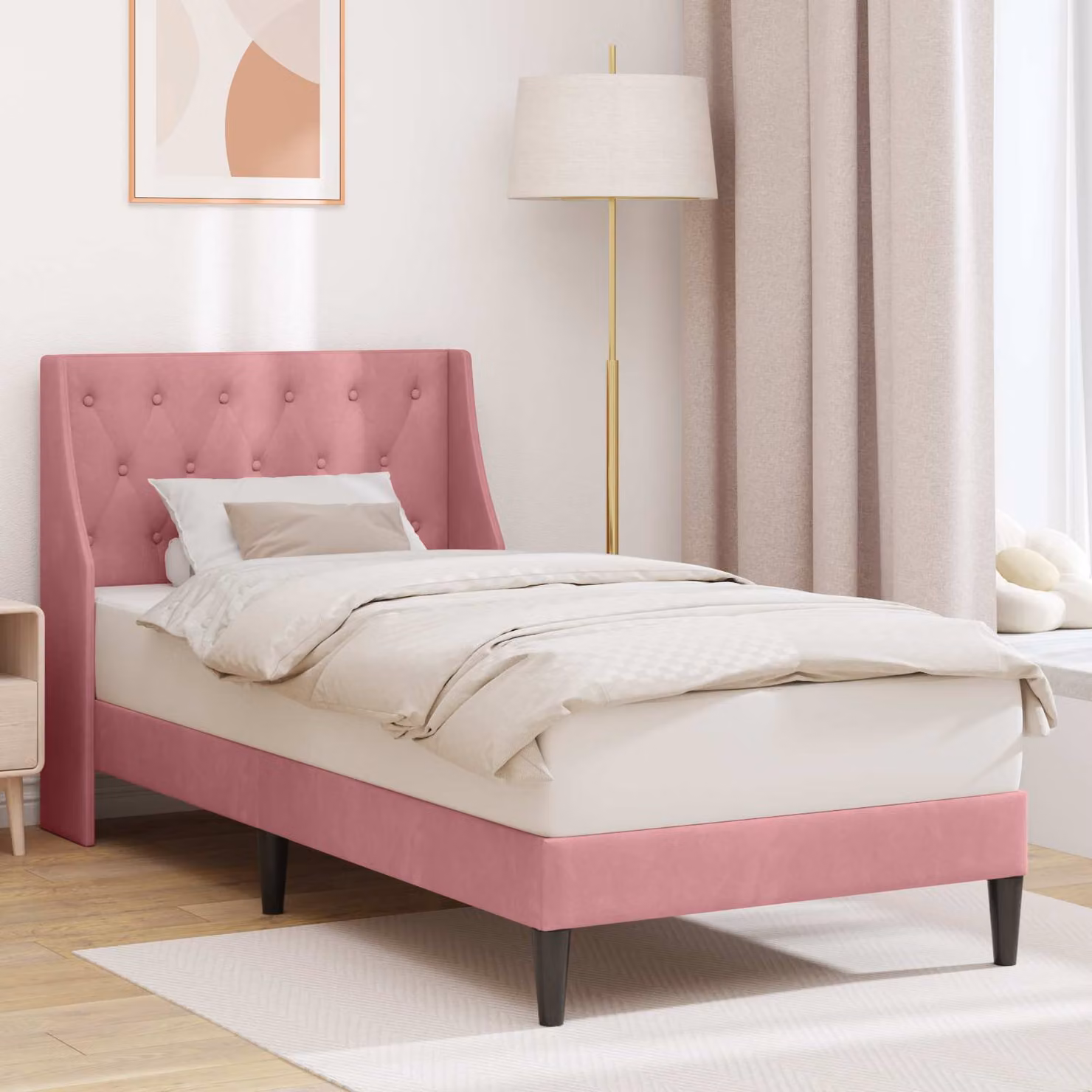 Struttura del letto con testiera vidaXL in velluto rosa, L 80 x P 200 cm