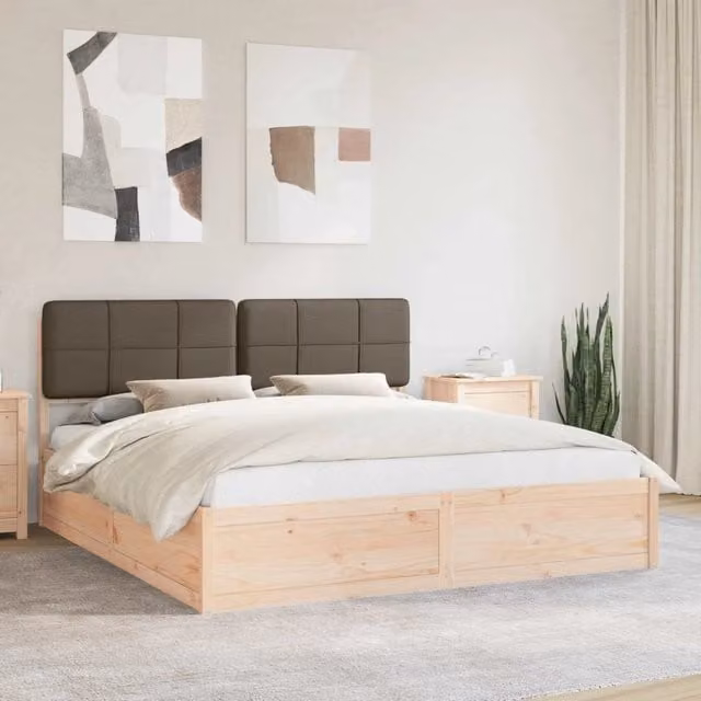 Letto con Testiera Rivestita in Tessuto Beige e Struttura in Pino Massello vidaXL L/P: 200 x 200 cm – 1
