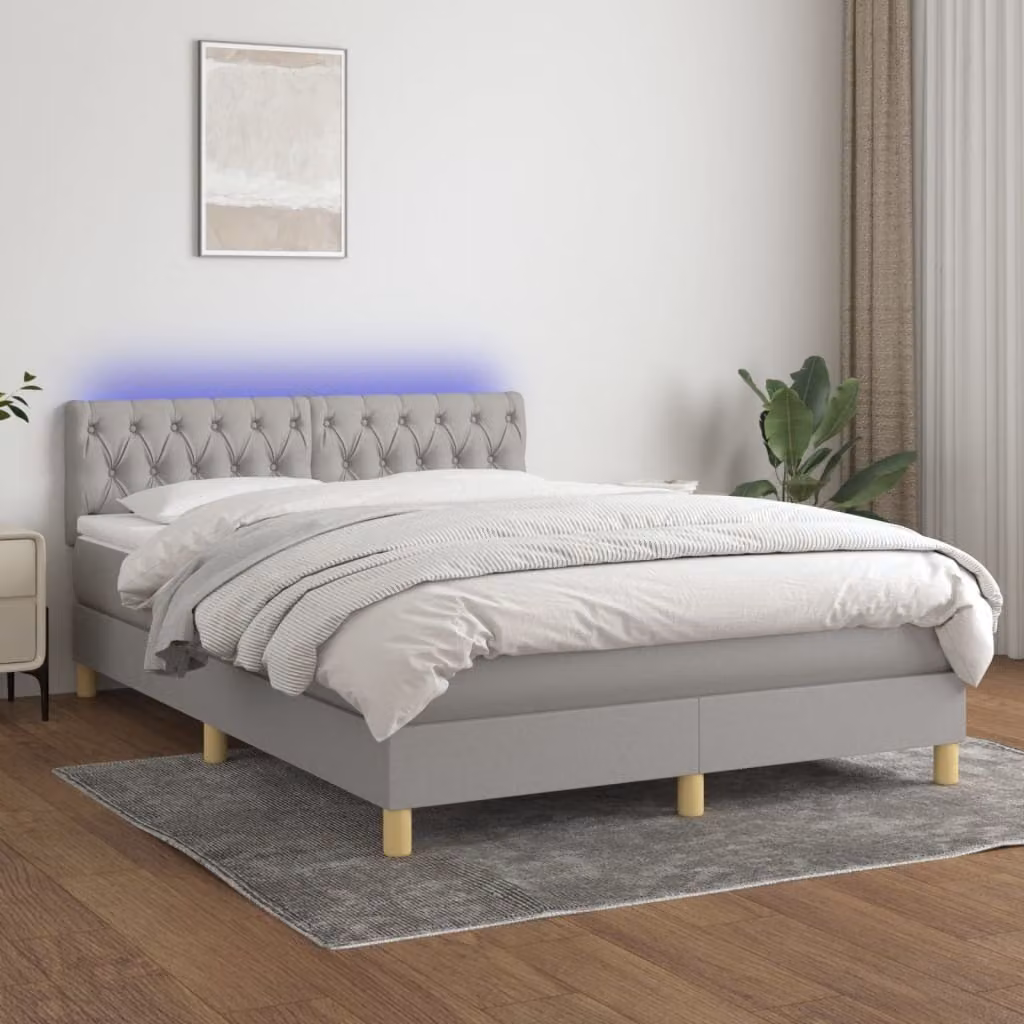 Maison Exclusive - Letto a Molle Materasso e LED Grigio Chiaro 140x200 cm Tessuto