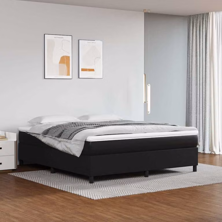 Struttura Letto Imbottita vidaXL in Similpelle Nera con Doghe a Rete Curva L: 180 cm, P: 200 cm, H: 35 cm