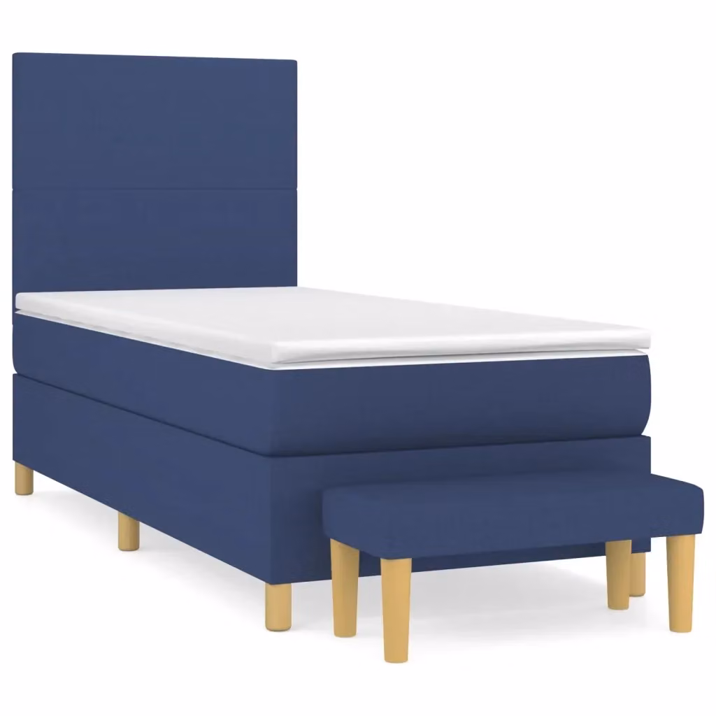 Letto Ibrido vidaXL con Giroletto a Molle e Materasso in Tessuto Blu e Bianco L/P/H: 203 x 80 x 128 cm – 2