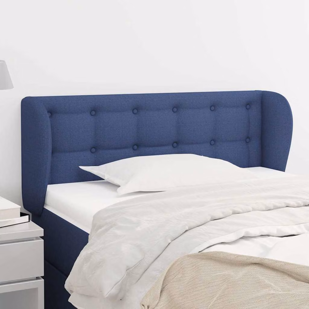Testiera ad orecchio vidaXL in tessuto blu con struttura in legno L: 93 cm, P: 23 cm, H: 78-88 cm