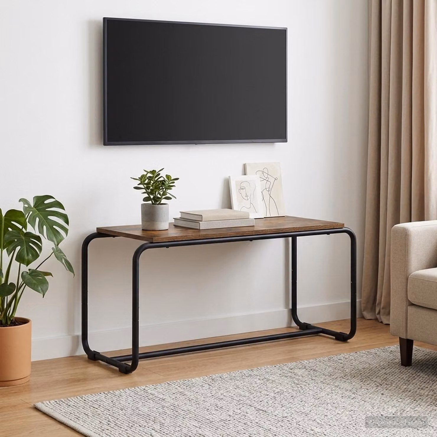 Supporto TV moderno vidaXL in legno e metallo color rovere fumo, L 80 cm x P 35,5 cm x H 42 cm
