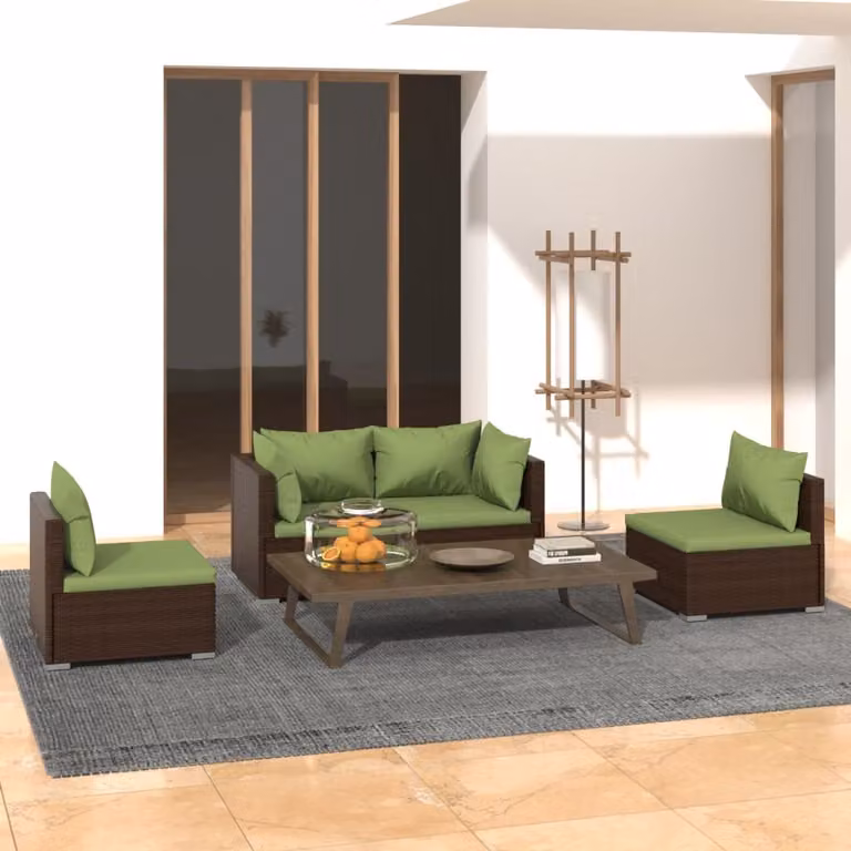 Maison Exclusive - Set da giardino 4 pezzi con cuscini in polyrattan marrone