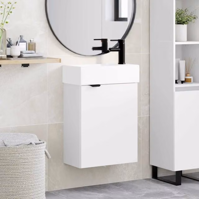 Mobile bagno moderno sospeso vidaXL Bianco L: 45,5 cm, P: 22,5 cm, H: 84 cm – 1