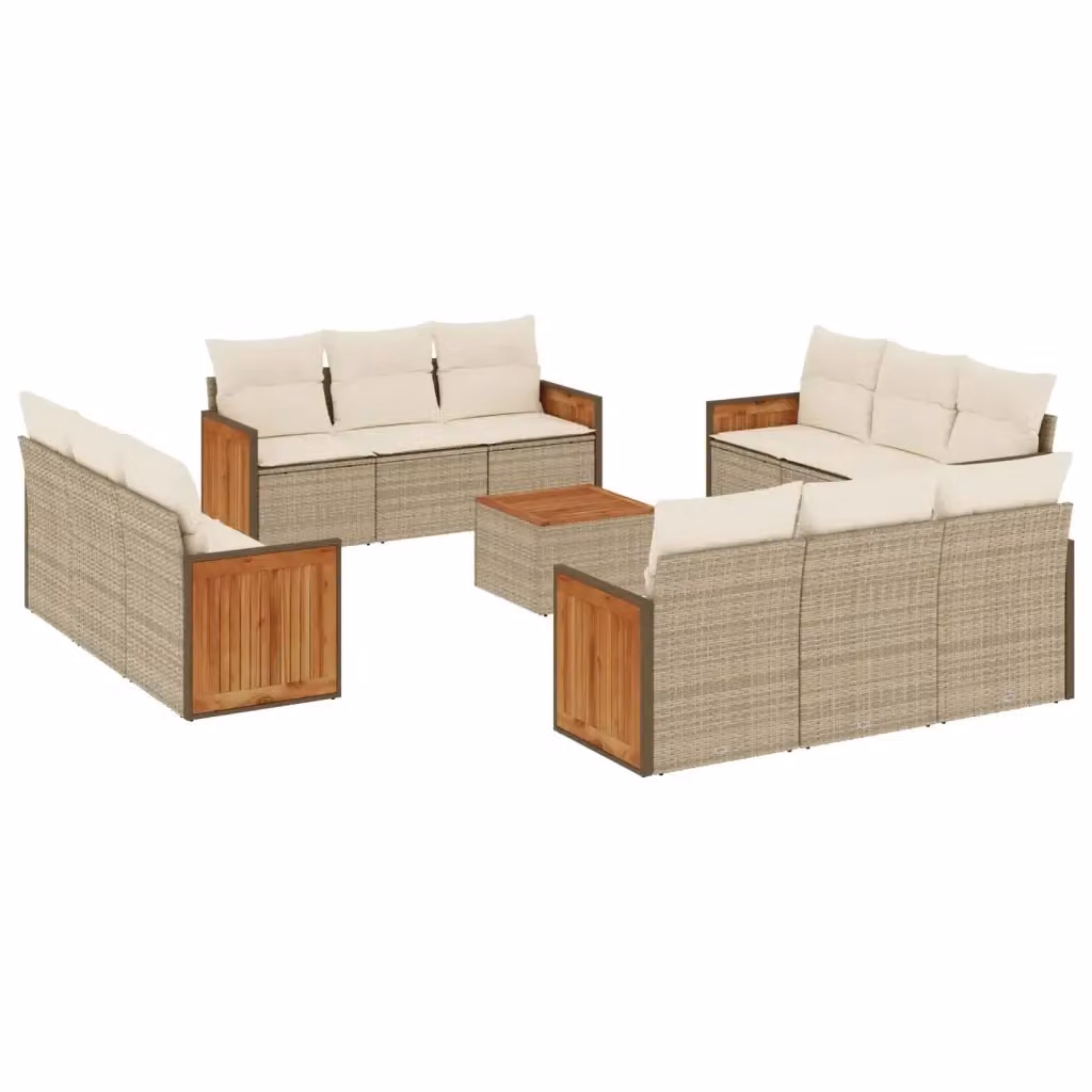 vidaXL Set Divano da Giardino 13 pz in Polyrattan con Cuscini Beige e Tavolino da Caffè – 2