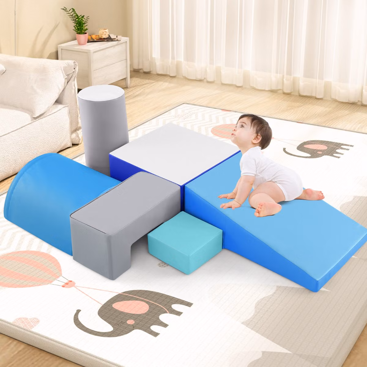 Set di blocchi rampicanti in schiuma Costway per bambini 1-3 anni, moduli da incastrare blu scuro per gioco indoor