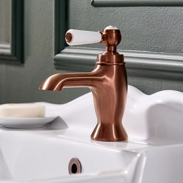 Rubinetto Miscelatore Monoforo per Lavabo Tradizionale - Maniglia a Leva - Rame Satinato
