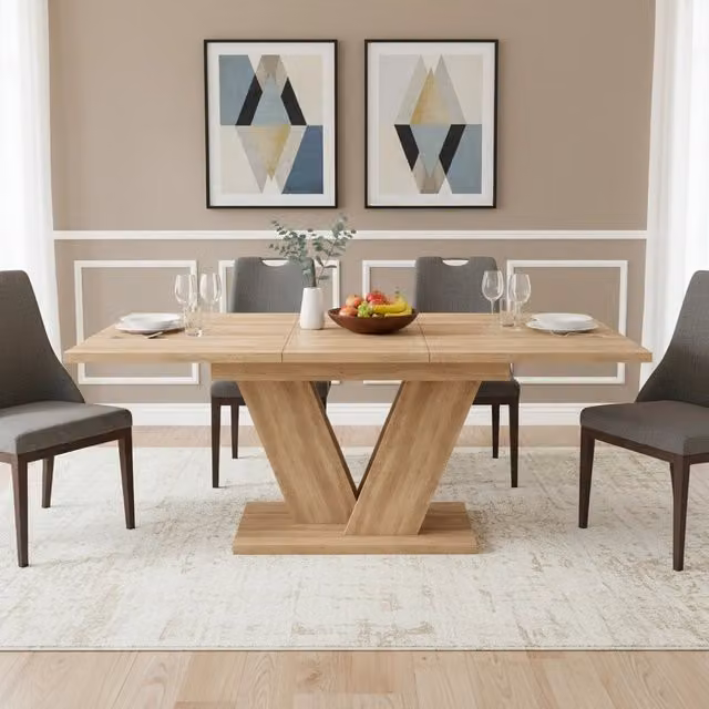 Tavolo da pranzo allungabile MIVRAY moderno con piano in MDF effetto rovere e gambe in metallo, L: 140/180 cm, P: 80 cm, H: 80 cm