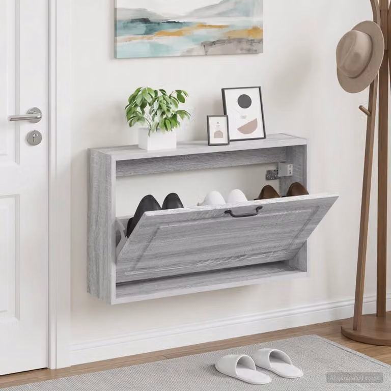 vidaXL Mobiletto per Scarpe da Muro UTRECHT Moderno Grigio e Nero L: 71 cm, P: 17 cm, H: 43 cm