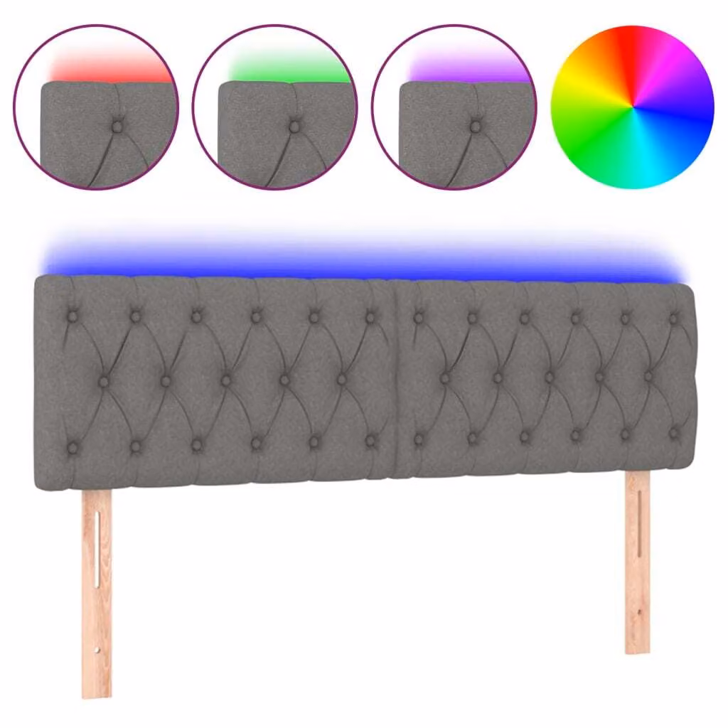 Testiera a LED Grigio Scuro 144x7x78/88 cm in Tessuto