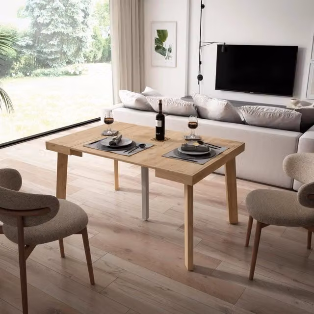 Consolle allungabile, 140x90x73cm, Per 6 persone, Gambe in legno, colore Rovere RF3133