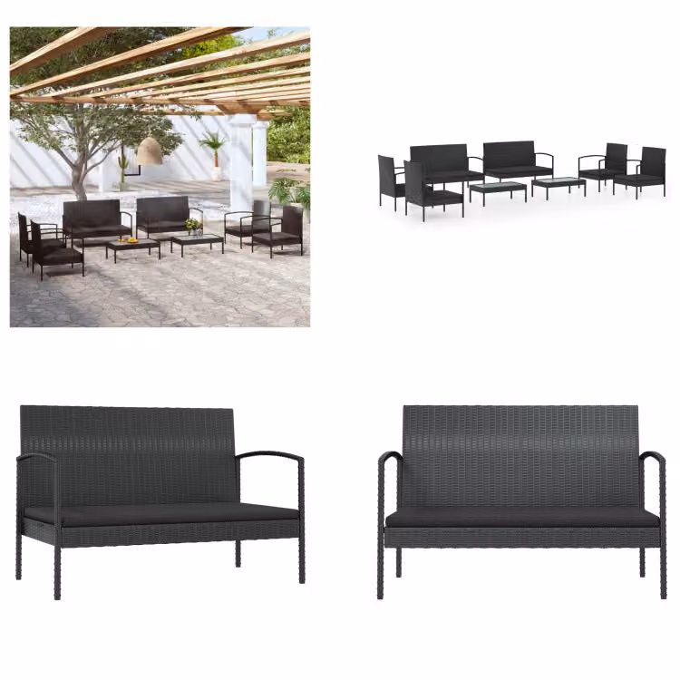 vidaXL set salotto da giardino 8 pezzi con cuscini in poly rattan nero - Set salotto da giardino - Set salotto da giardino - Mobili da patio - Mobili da giardino