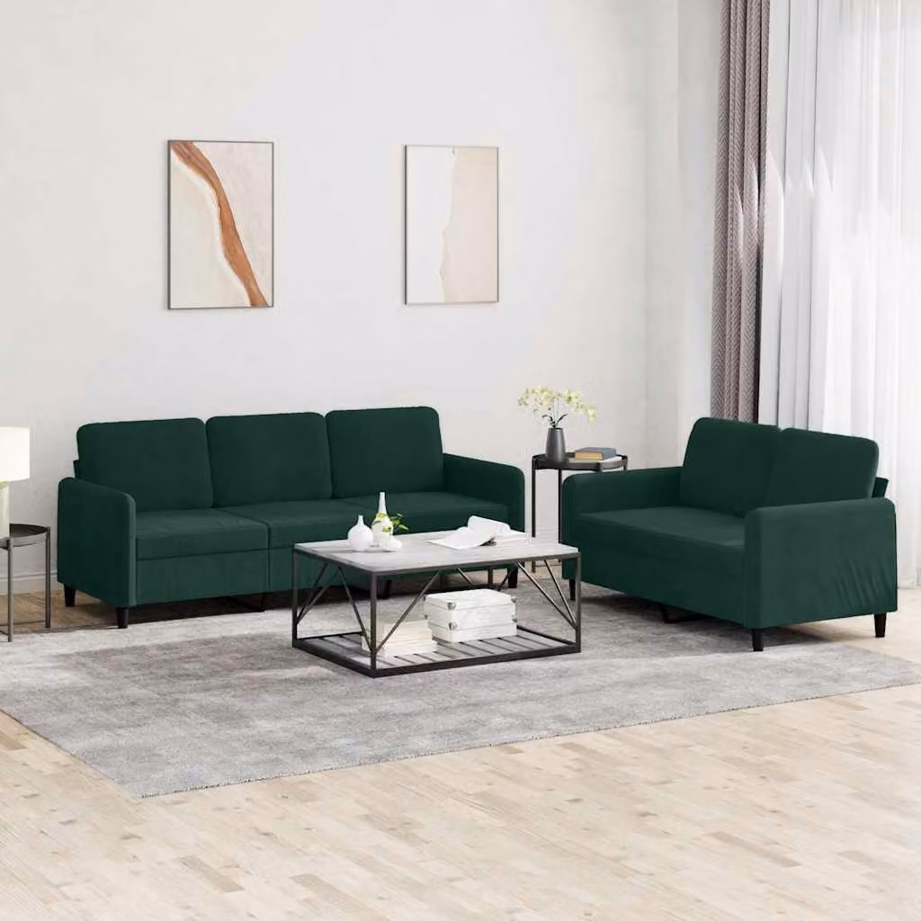 Set di divani vidaXL in velluto verde composto da un divano a 2 posti e un divano a 3 posti per il tuo soggiorno moderno – 1